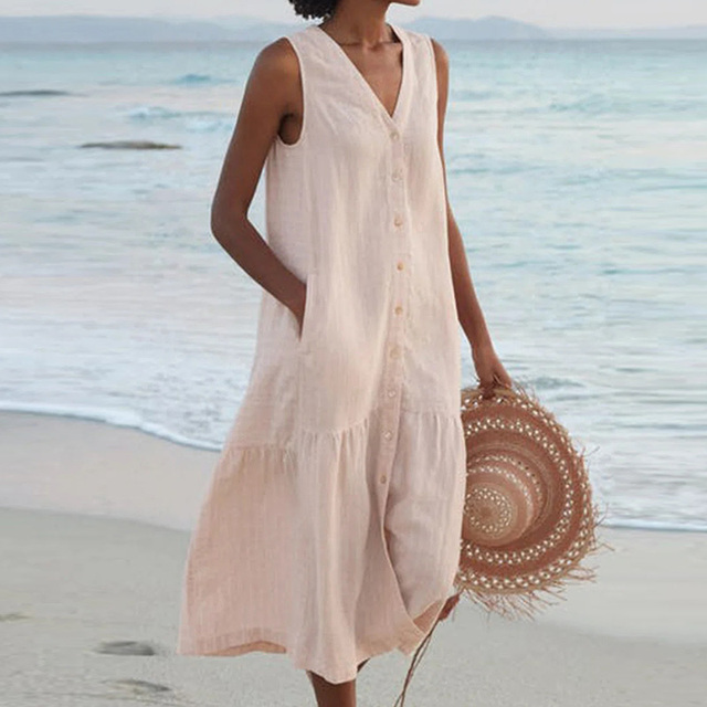 Women's Sleeveless Button Front Midi Dress