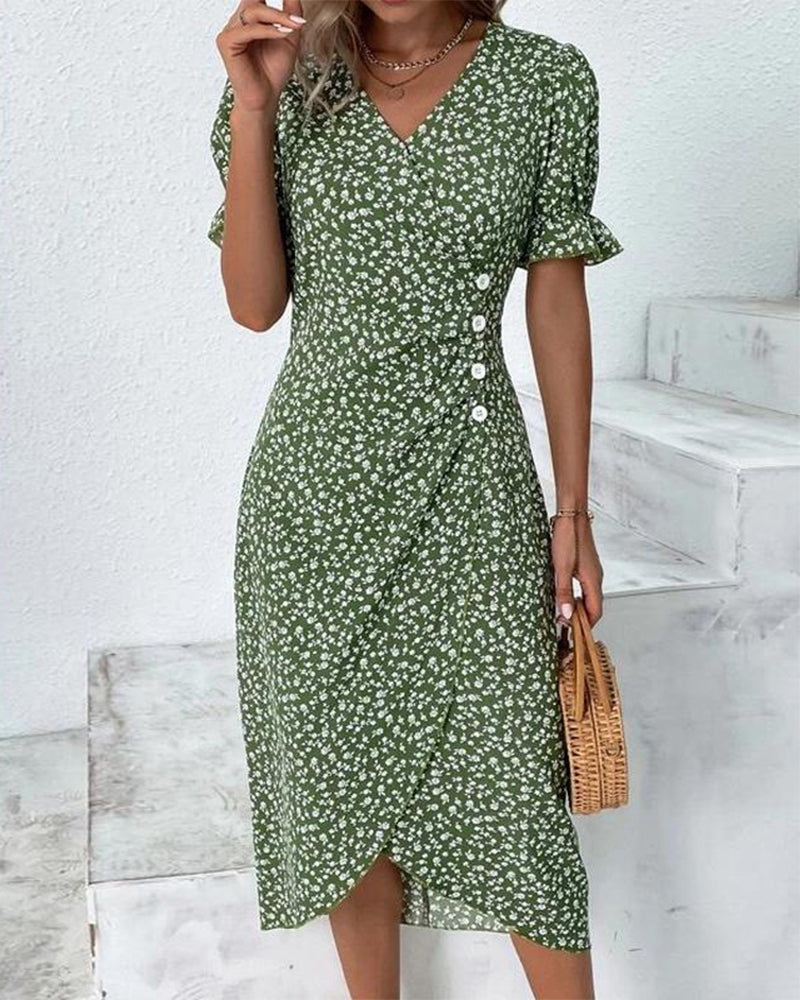 Women's floral dress - side buttons wrap fit casual daily wear