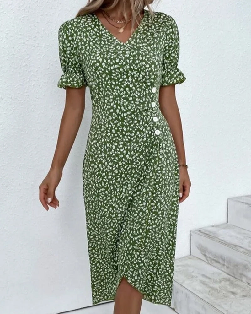 Women's floral dress - side buttons wrap fit casual daily wear