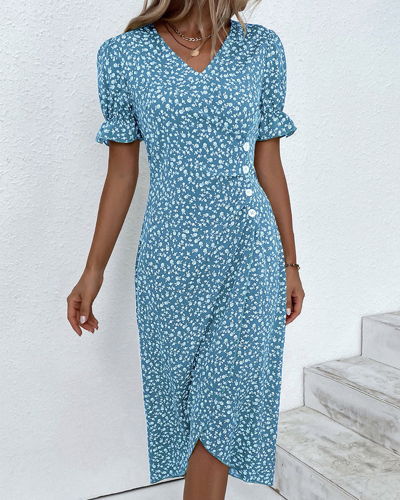 Women's floral dress - side buttons wrap fit casual daily wear