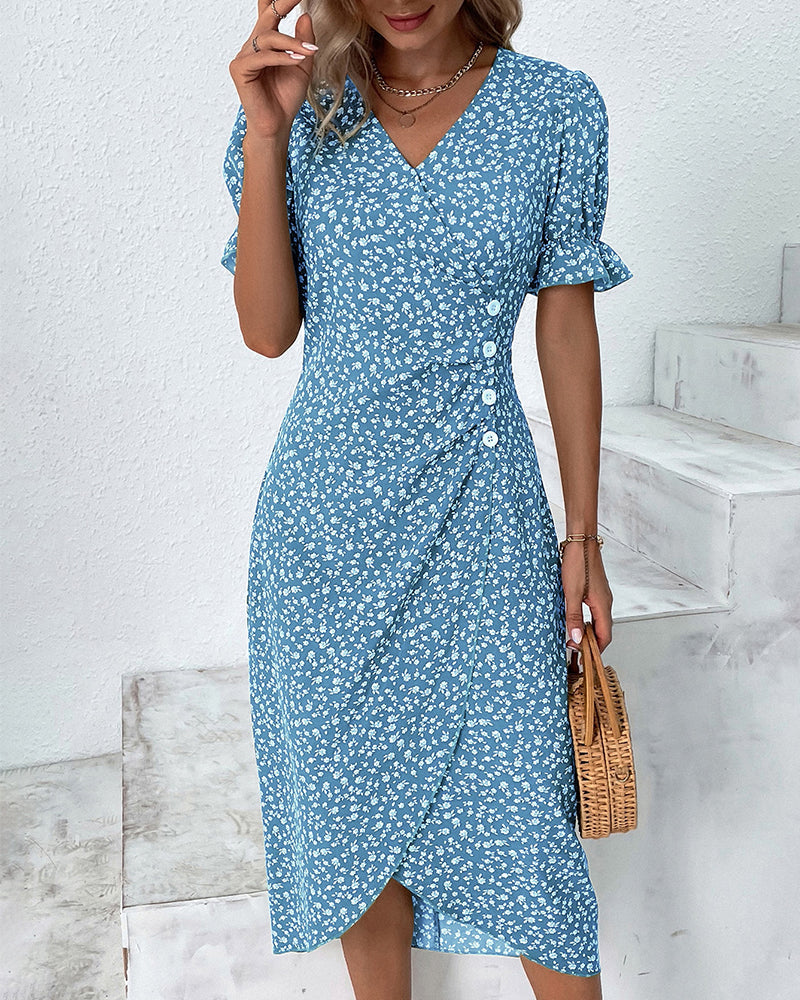 Women's floral dress - side buttons wrap fit casual daily wear