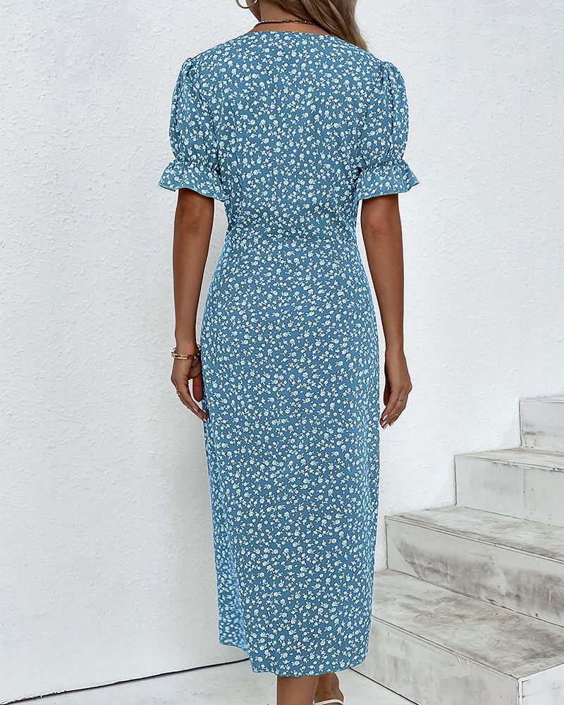Women's floral dress - side buttons wrap fit casual daily wear