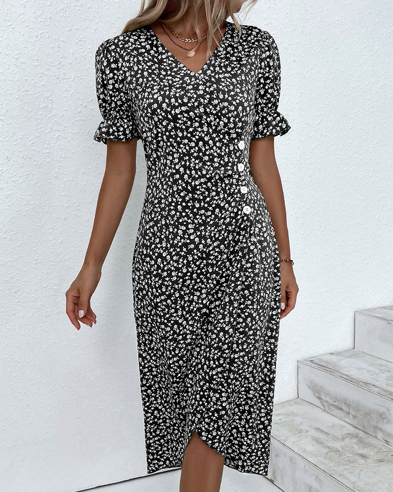 Women's floral dress - side buttons wrap fit casual daily wear