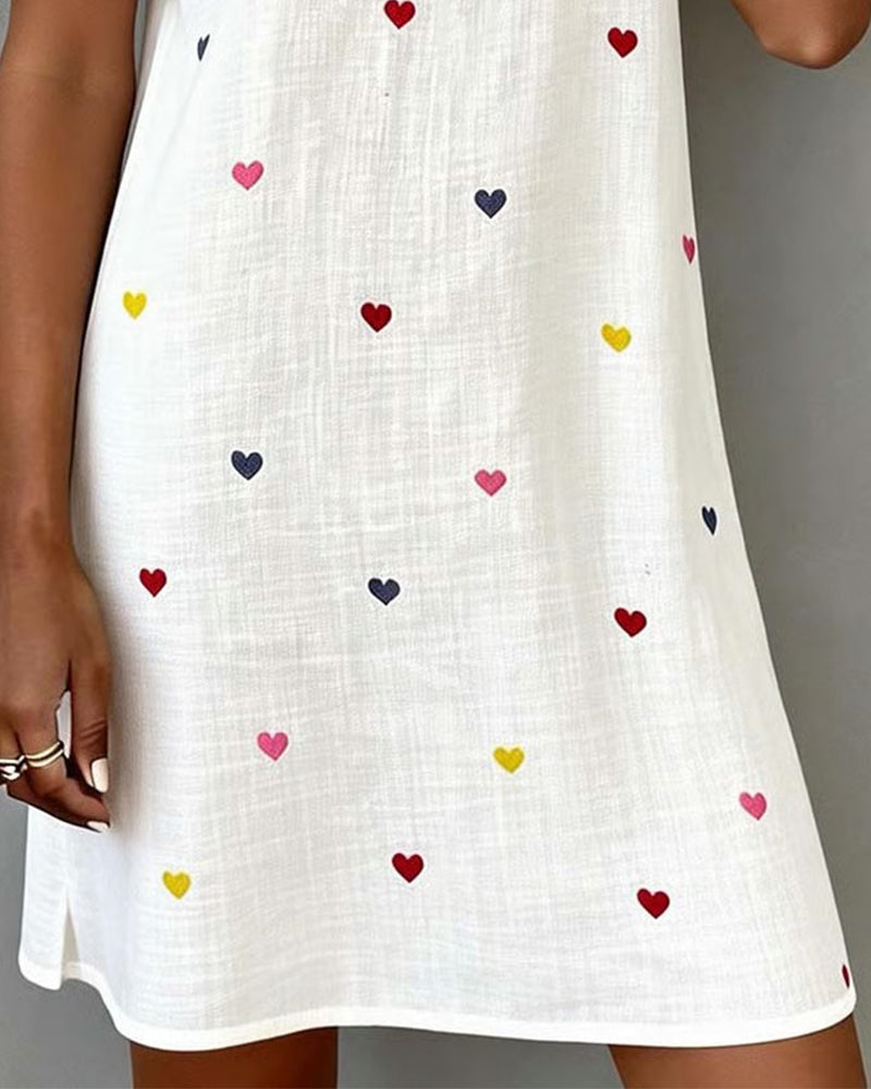 Women's Linen Dress Heart Print Casual