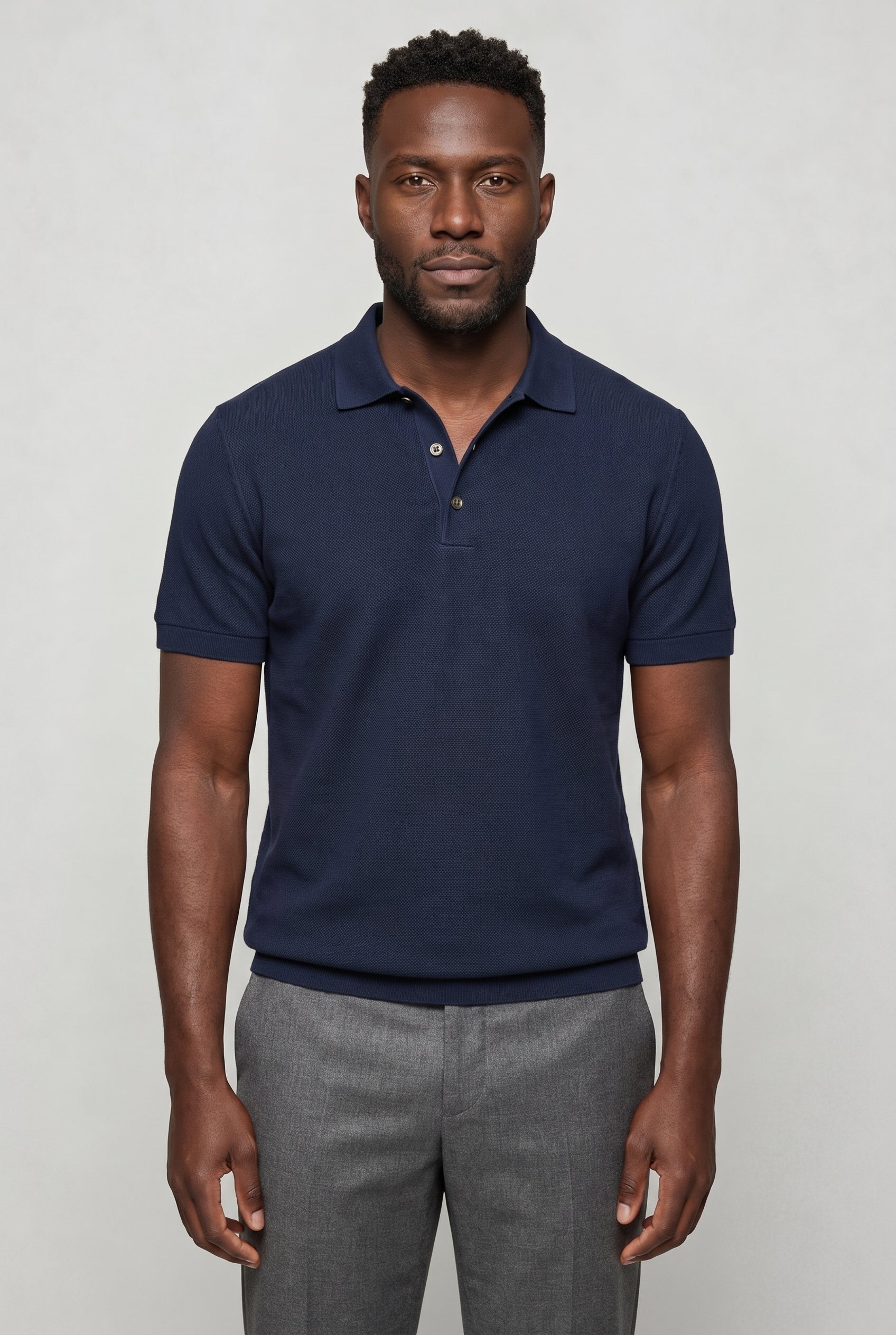 Men's linen blend polo — pique short sleeve slim — casual weekend