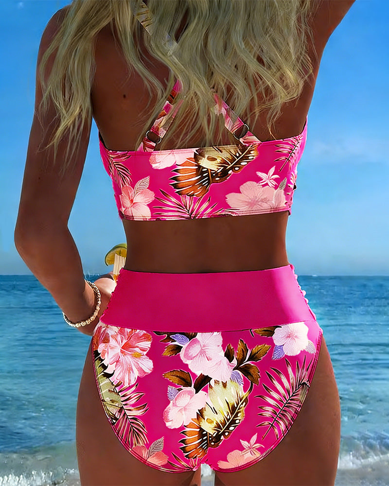 Floral Print Split Bikini Set