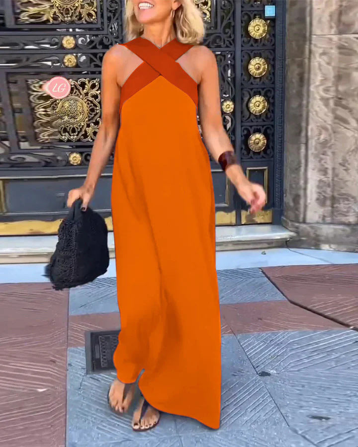 Women's Maxi Dress Cross Neck Sleeveless Summer
