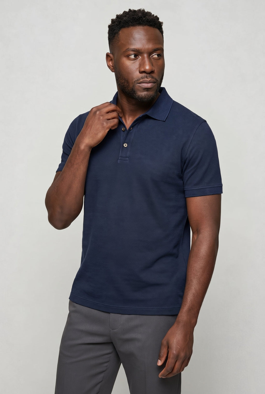 Men's linen blend polo — pique short sleeve slim — casual weekend