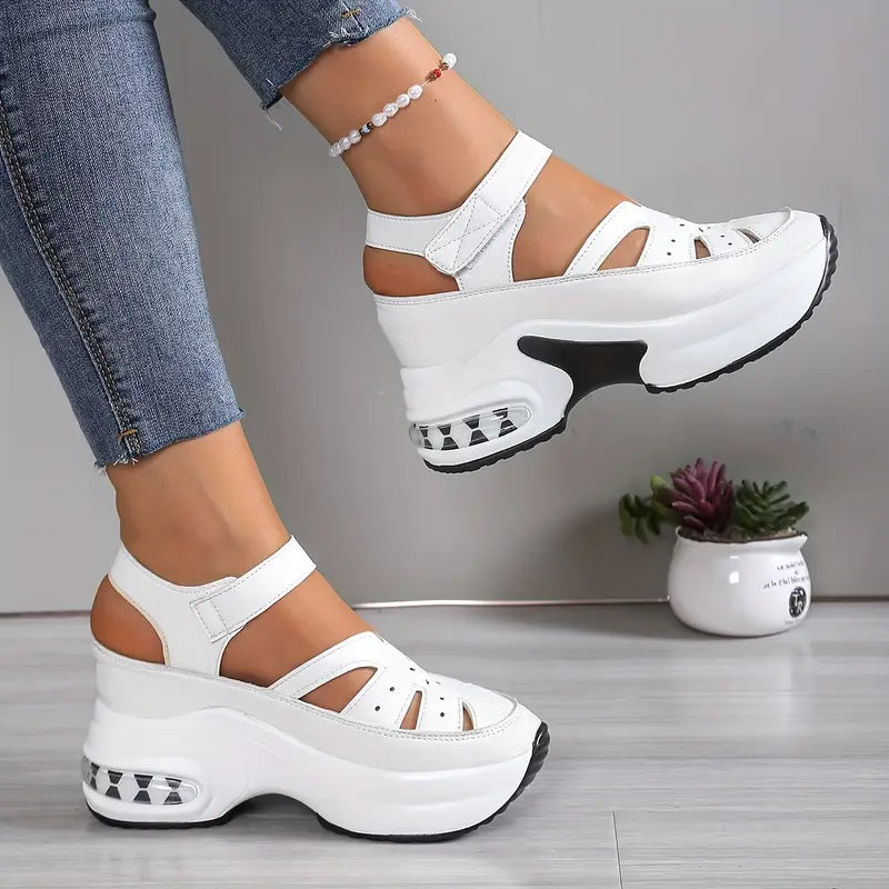 Women's Wedge Sandals Breathable Cutout Platform Walking Shoes Cushioned Mary Jane