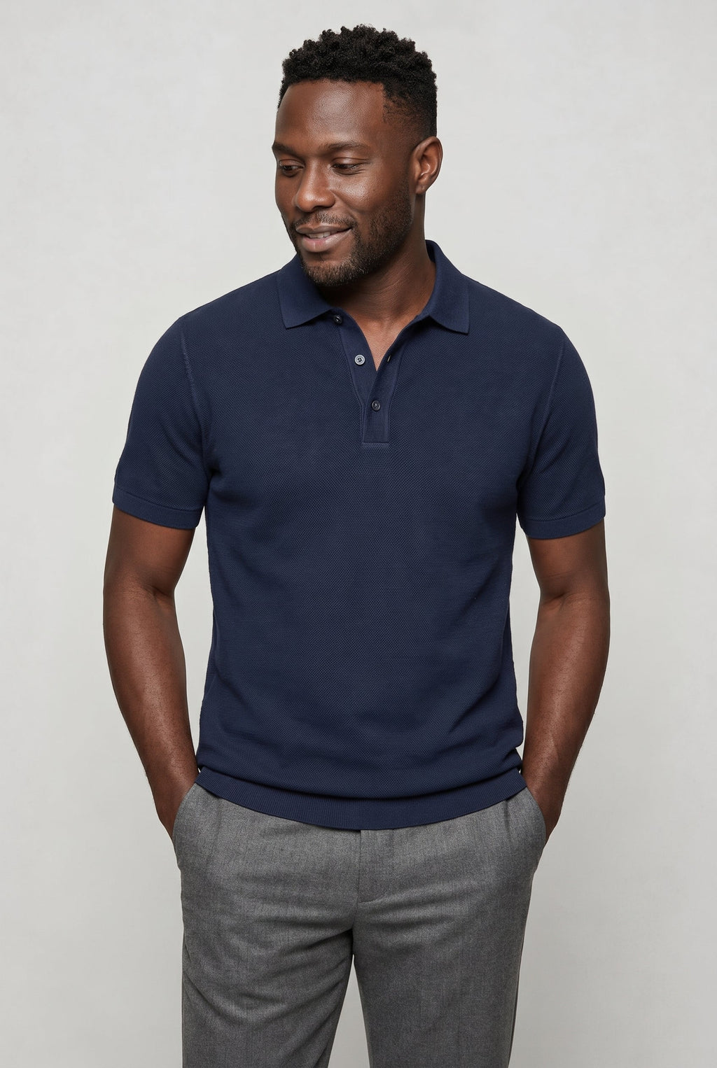 Men's linen blend polo — pique short sleeve slim — casual weekend