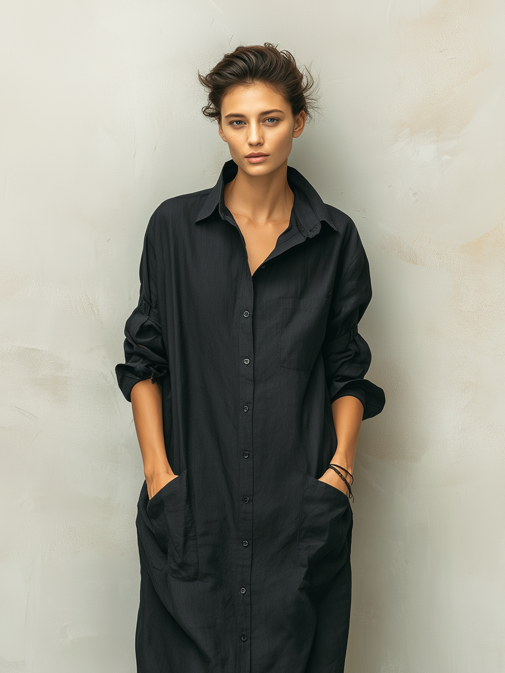 Women’s Long Sleeve Cotton Linen Shirt Dress