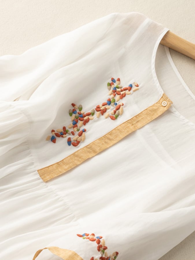 Women's embroidered dress | cotton and linen blend with loose fit