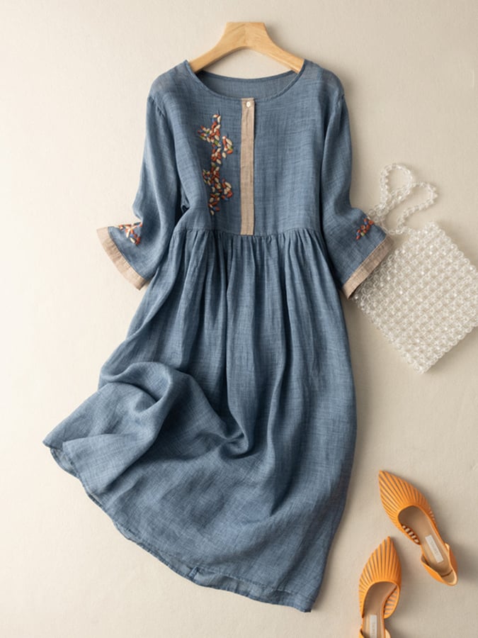 Women's embroidered dress | cotton and linen blend with loose fit
