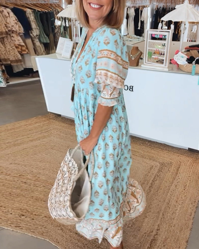 Women's V-neck printed dress | relaxed fit for daily wear