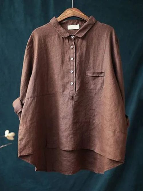 Women’s button up blouse — asymmetrical hem shirt | casual wear