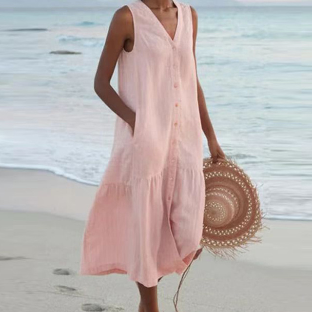 Women's Sleeveless Button Front Midi Dress