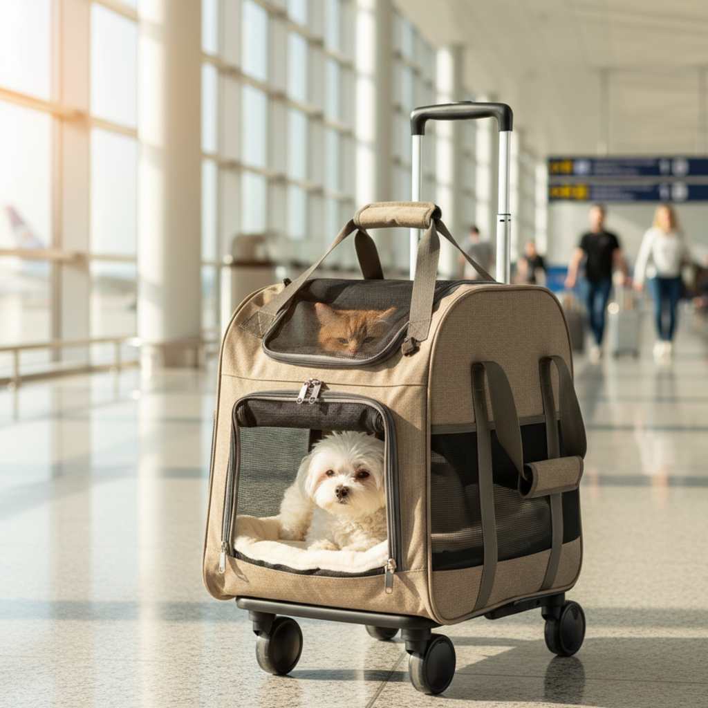 Foldable portable pet travel bag with detachable trolley and wheels