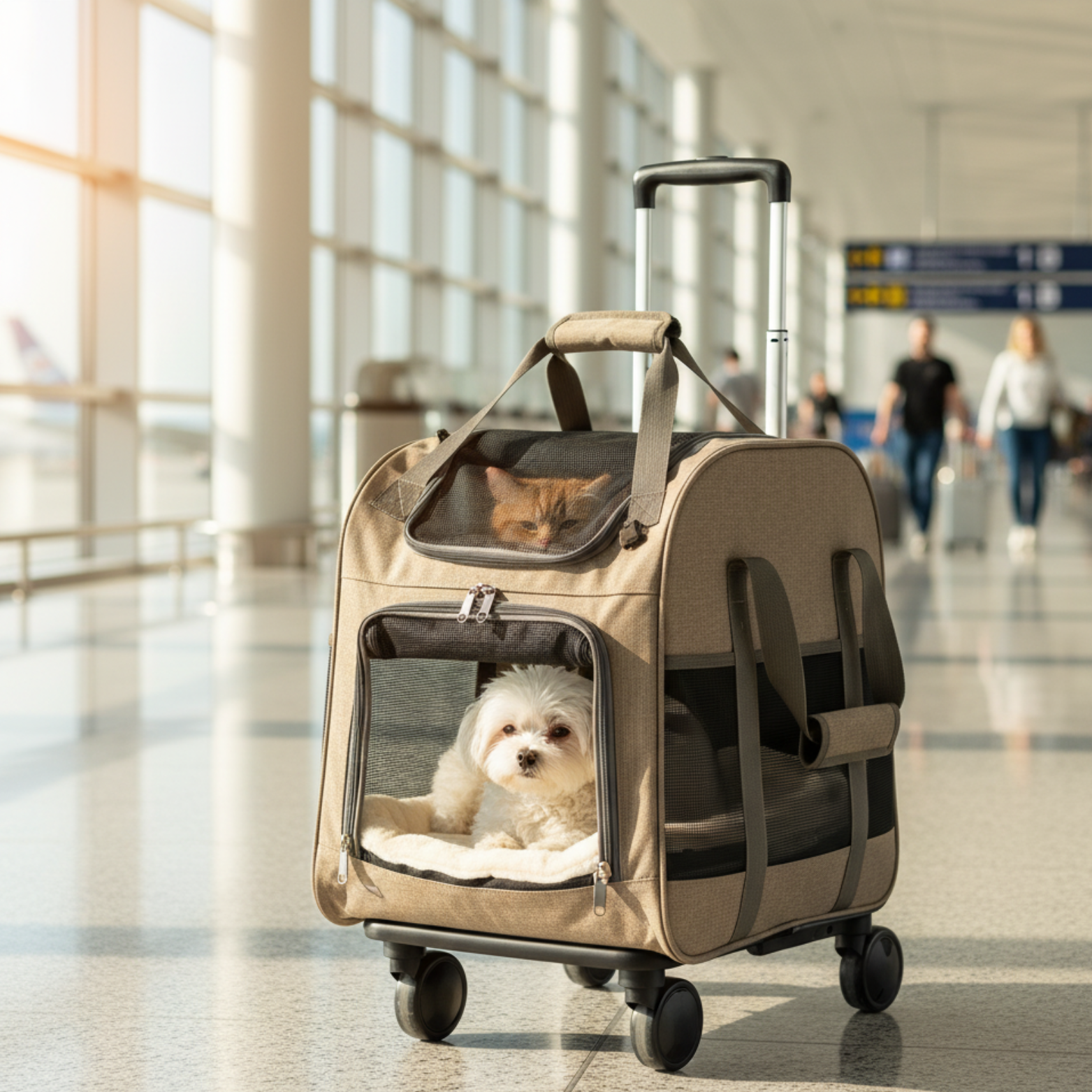 Foldable portable pet travel bag with detachable trolley and wheels