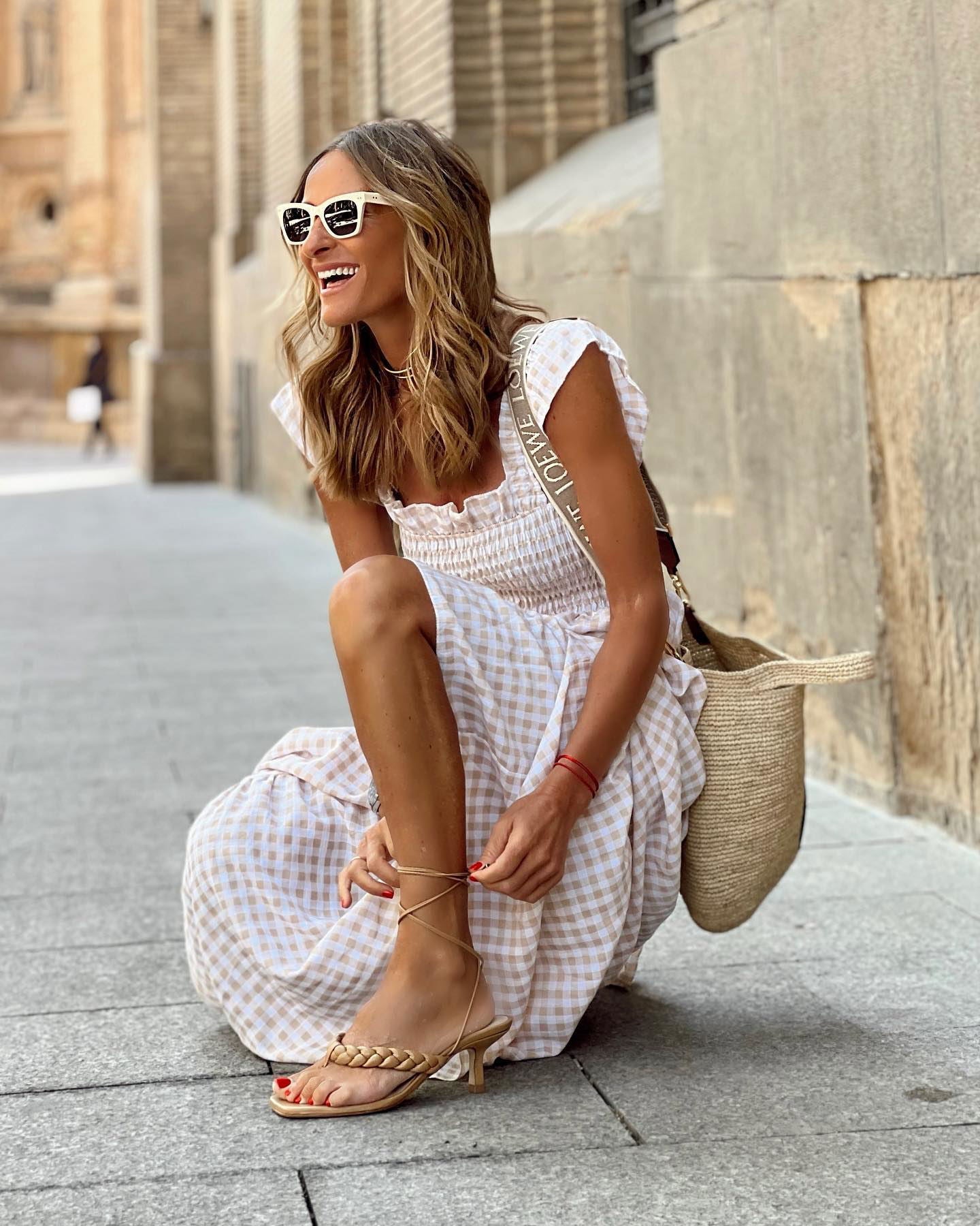 Gingham maxi dress | tiered long dress with smocking