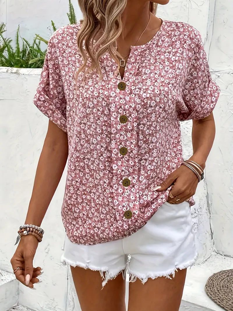 Women's floral print blouse — button-up top for daily wear