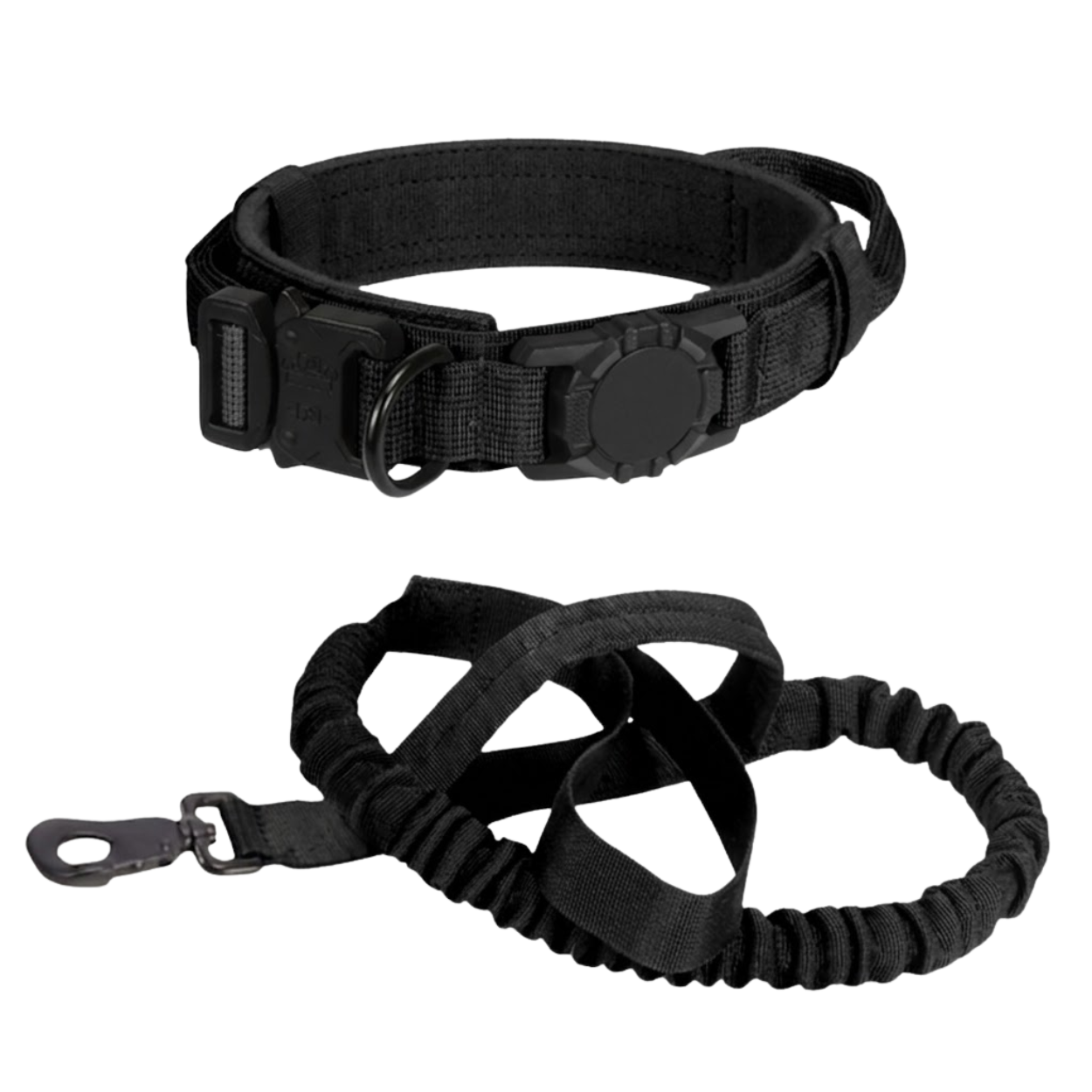 Tactical AirTag Dog Collar with Control Handle and Metal Buckle for Medium Large Dogs