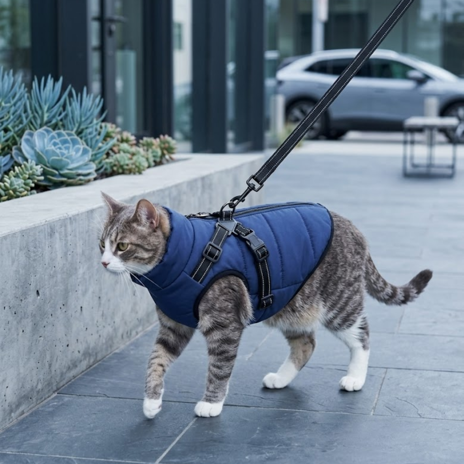 Waterproof Dog Coat with Integrated Harness Reflective Vest Fleece Lined Pet Jacket