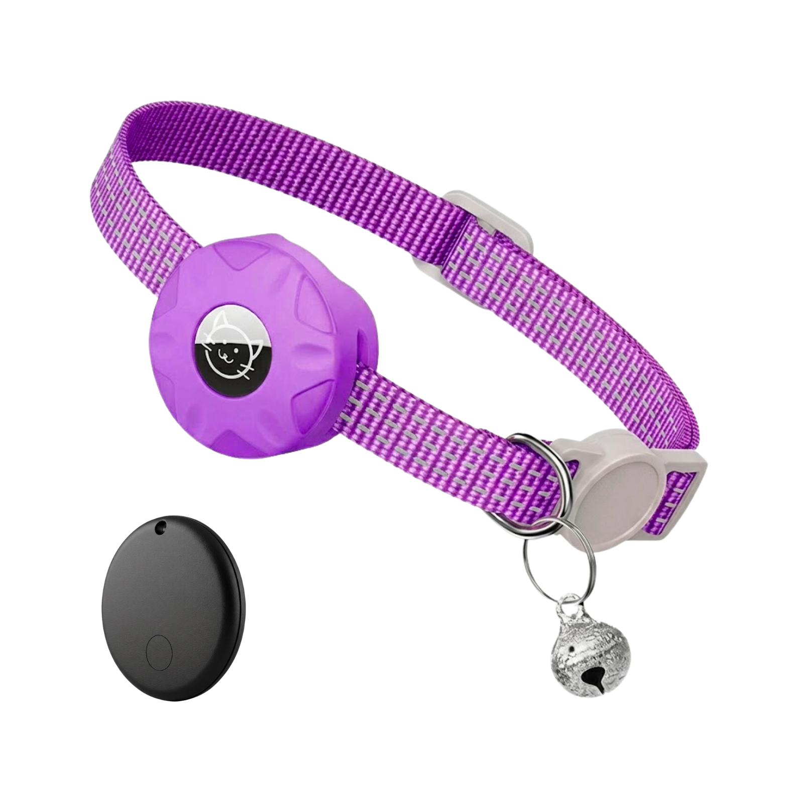 Reflective Cat Collar with Integrated GPS Tracker Holder and Breakaway Safety Buckle