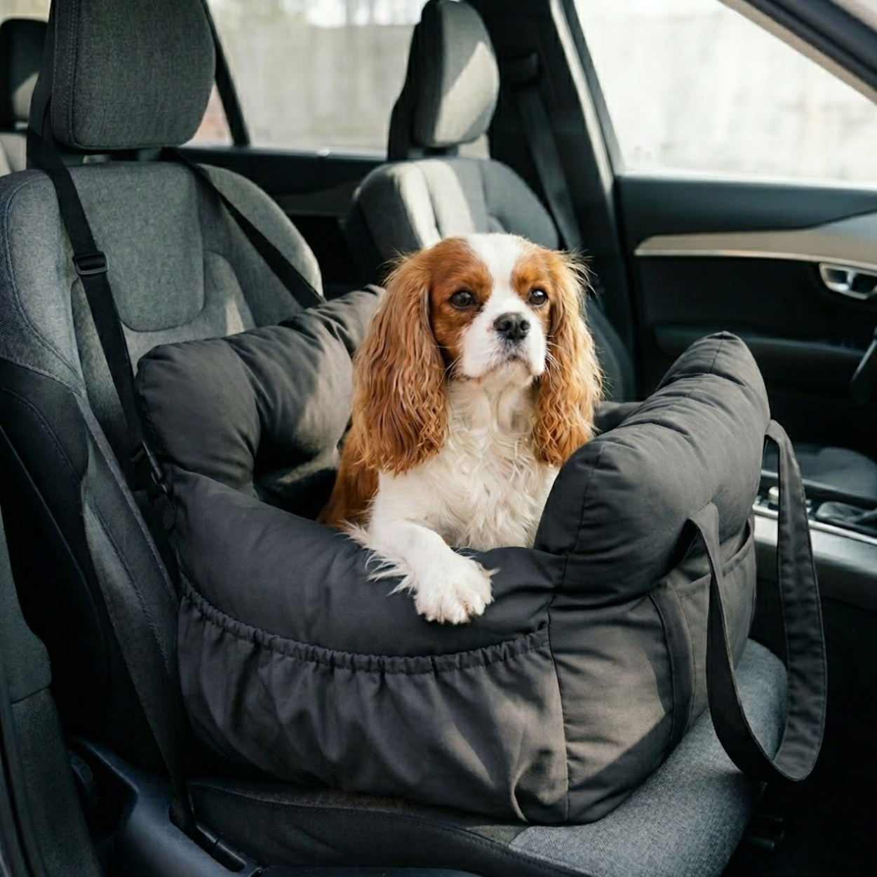 Dog Car Seat Bed with Safety Belt and Secure Straps for Travel
