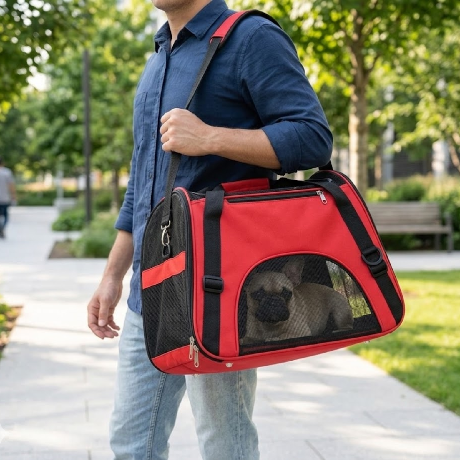 Breathable Mesh Pet Carrier Bag for Cats and Small Dogs with Shoulder Strap