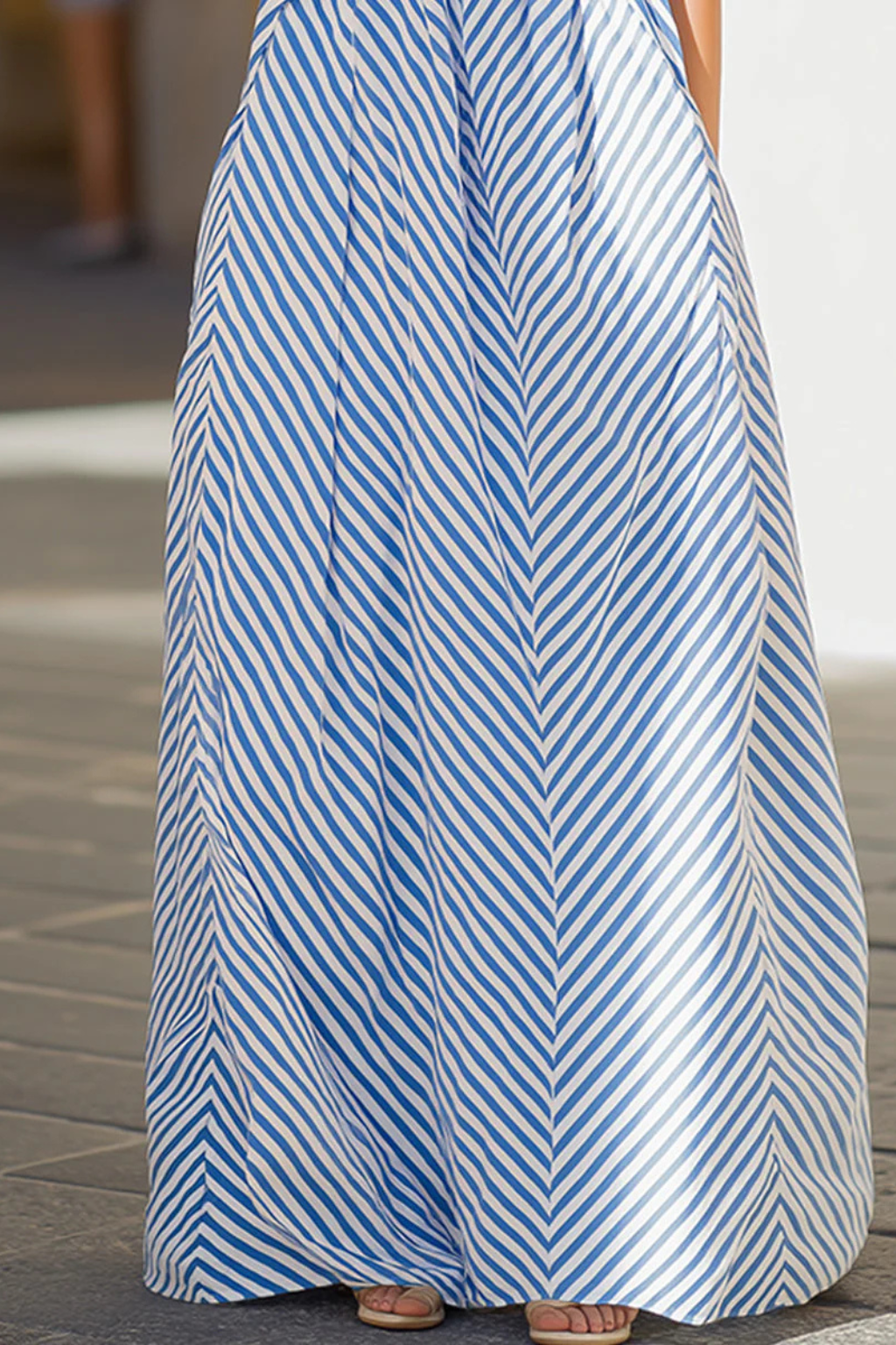 Striped Halter Neck Maxi Dress Relaxed Fit Sleeveless Flowing A-Line Sundress