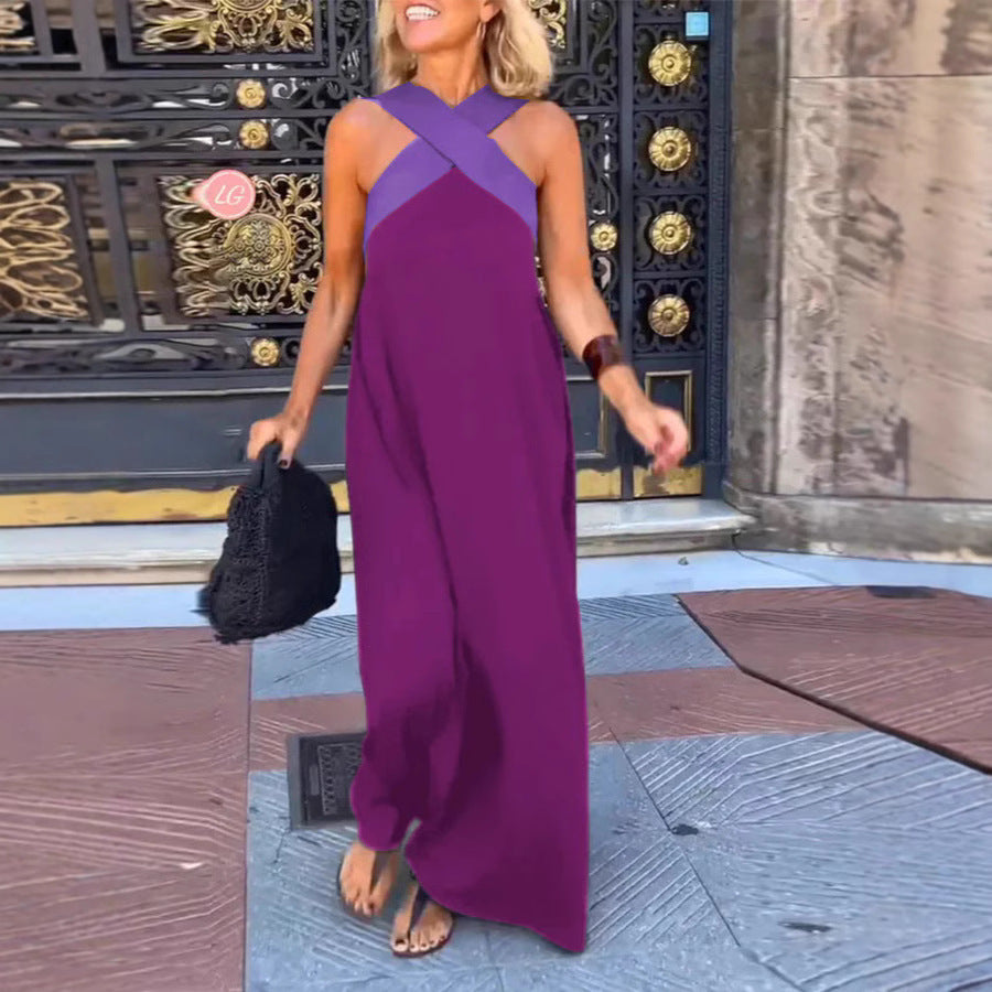 Women's Maxi Dress Cross Neck Sleeveless Summer