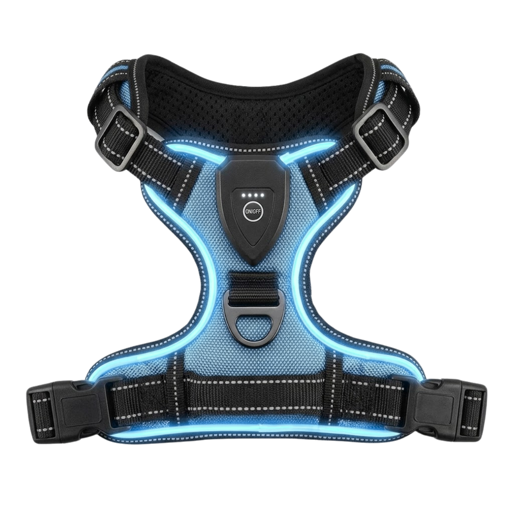 LED Luminous Dog Harness USB Rechargeable No Pull Reflective Nylon Pet Vest Harness