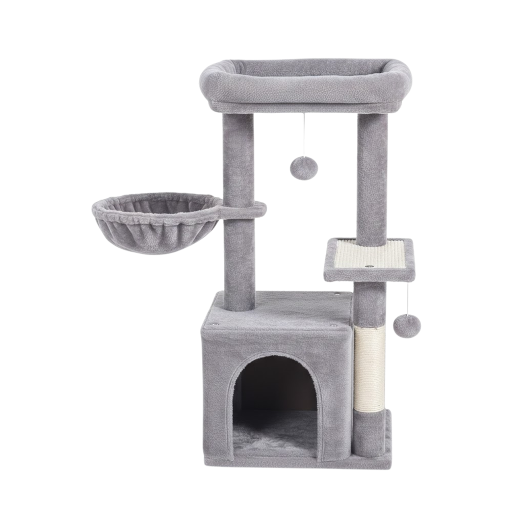 Cat Tree Tower for Indoor Cats with Sisal Scratching Post Condo Hammock and Perch