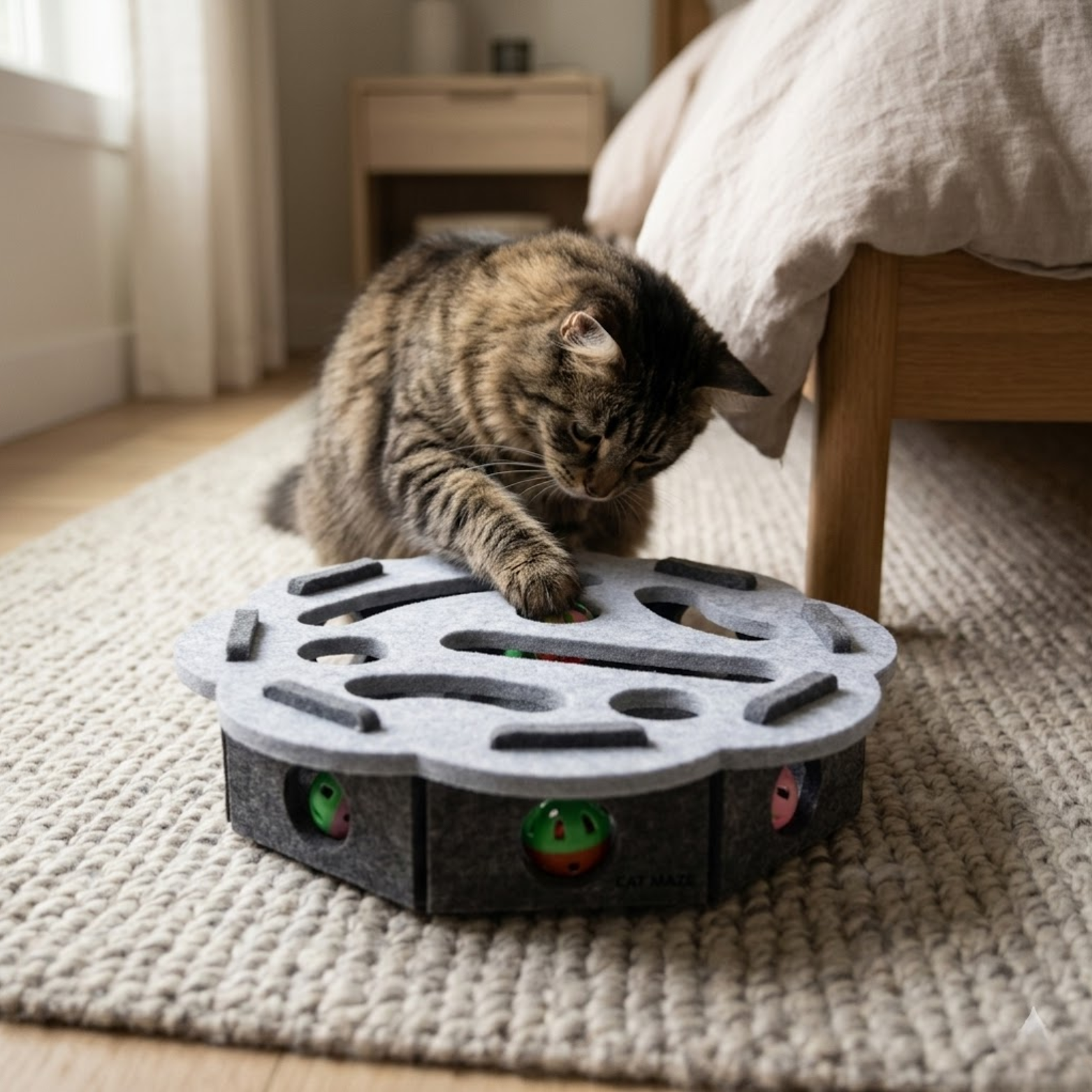 Interactive Cat Puzzle Toy Box with Balls and Suede Felt for Indoor Exercise