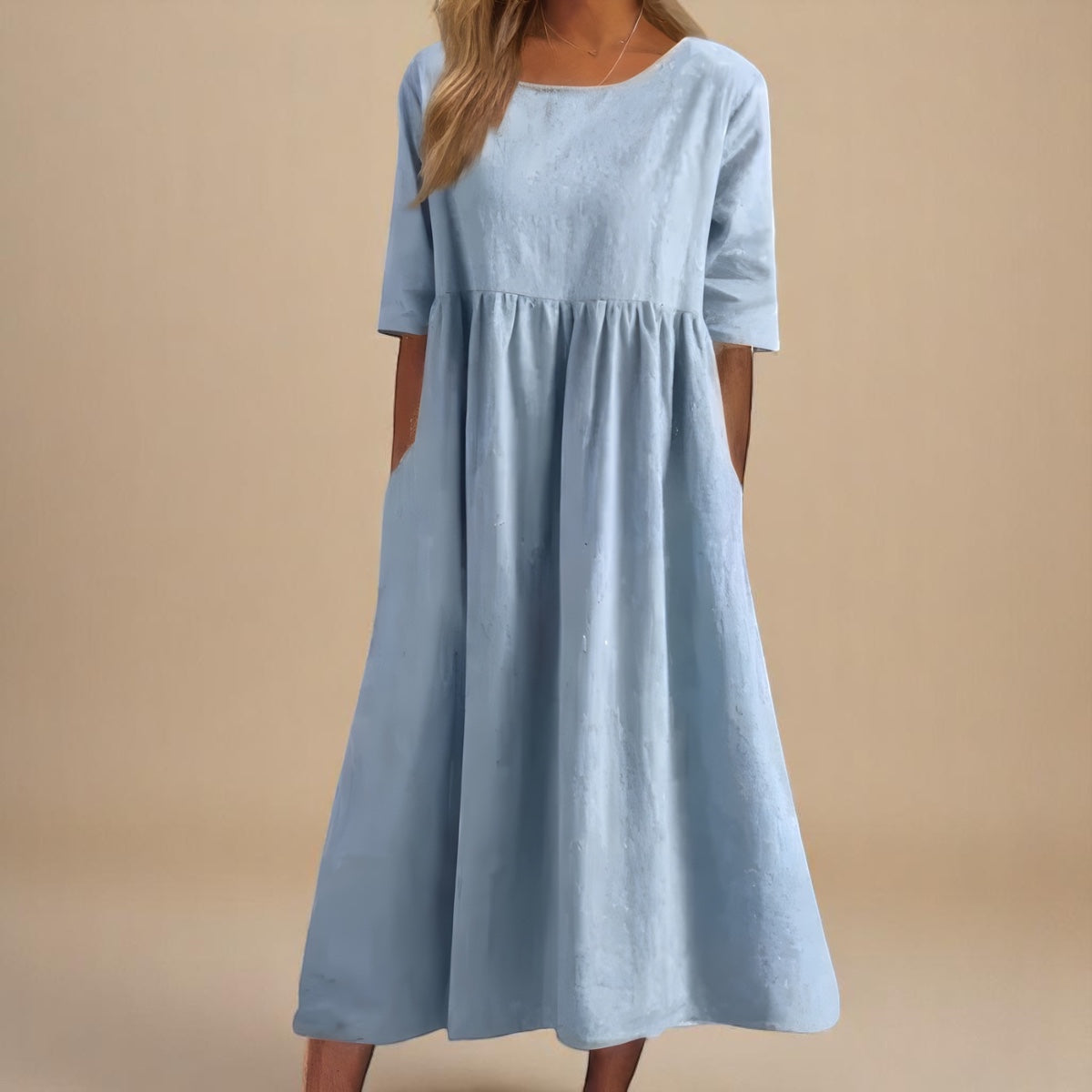 Cotton Blend Midi Day Dress