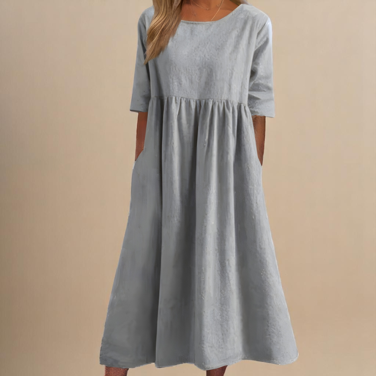 Cotton Blend Midi Day Dress