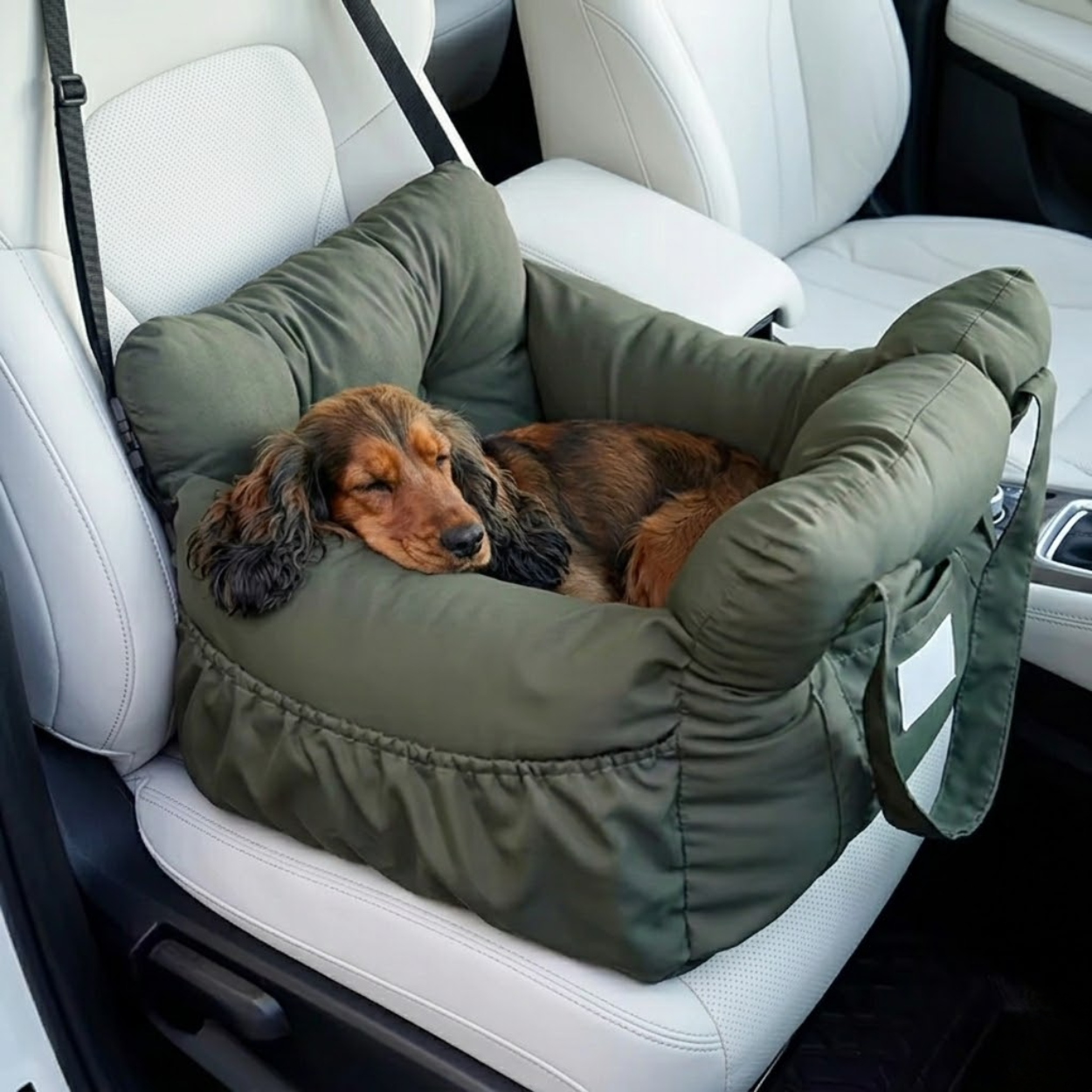 Dog Car Seat Bed with Safety Belt and Secure Straps for Travel