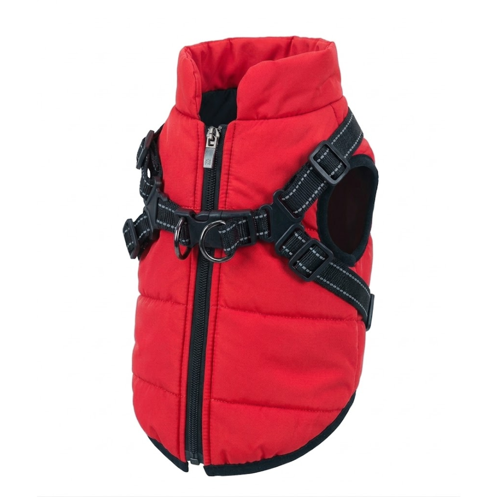 Waterproof Dog Coat with Integrated Harness Reflective Vest Fleece Lined Pet Jacket