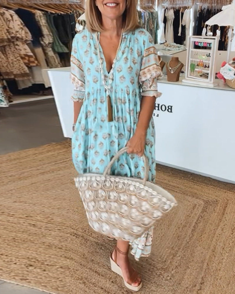 Women's V-neck printed dress | relaxed fit for daily wear