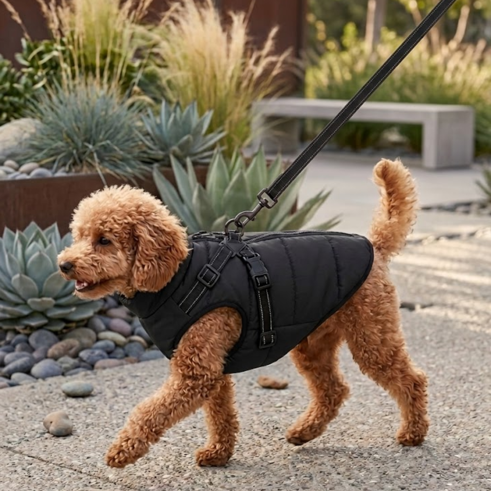 Waterproof Dog Coat with Integrated Harness Reflective Vest Fleece Lined Pet Jacket