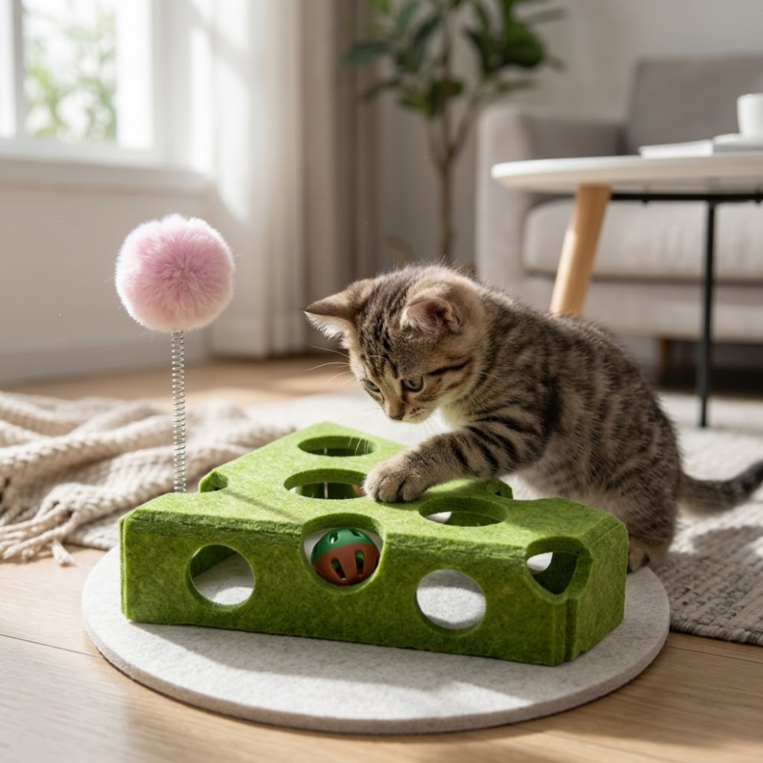 Interactive Cat Puzzle Toy Box with Balls and Suede Felt for Indoor Exercise