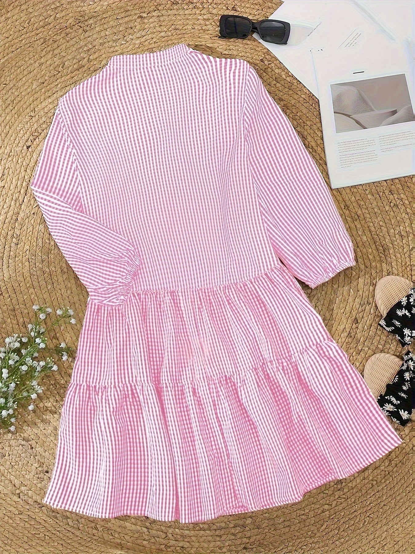 Cotton Gingham Tiered Mini Shirt Dress
