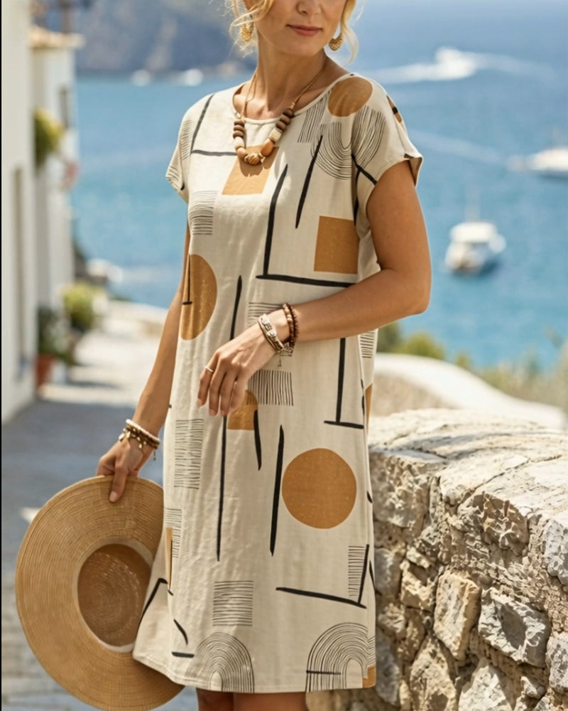 Women's casual dress - printed graphic shift mini dress for art events