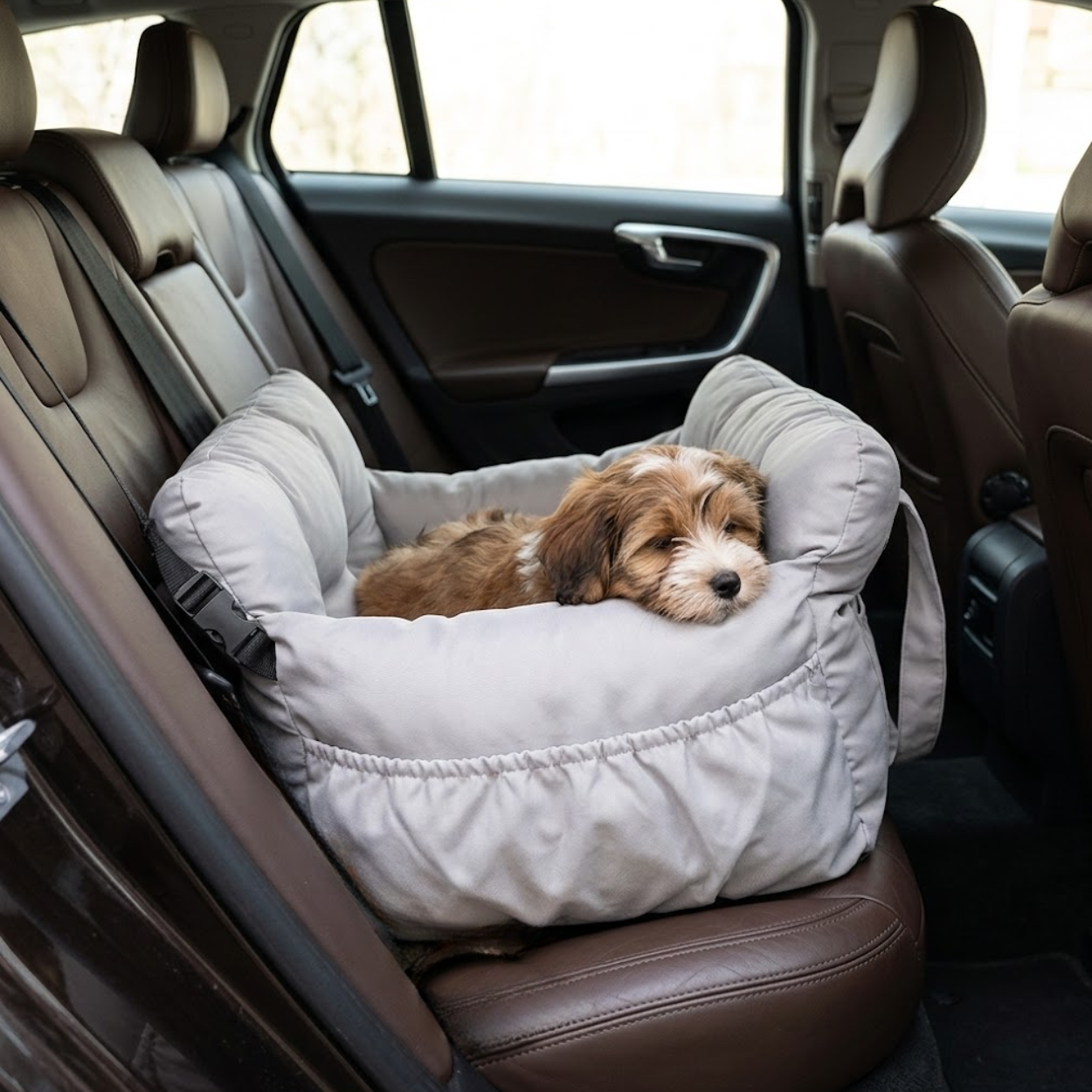 Dog Car Seat Bed with Safety Belt and Secure Straps for Travel