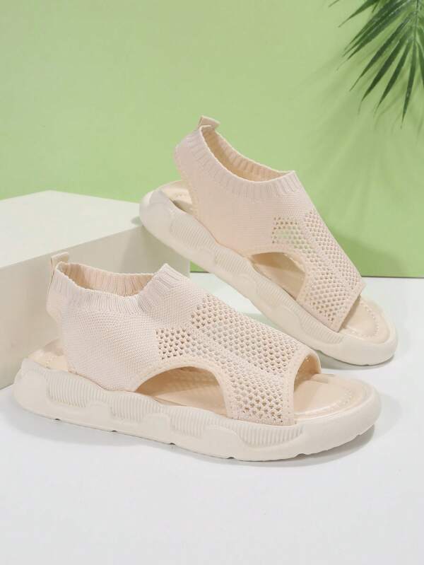 Women's Platform Sandals Open Toe Knit Mesh Slip On Lightweight Casual Walking Shoes