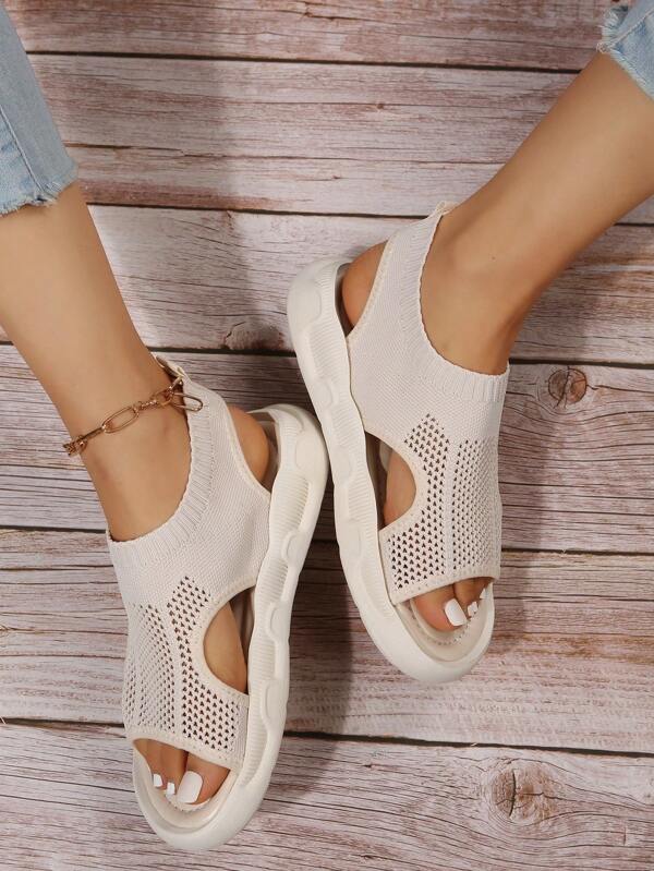 Women's Platform Sandals Open Toe Knit Mesh Slip On Lightweight Casual Walking Shoes