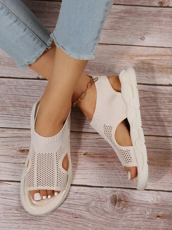 Women's Platform Sandals Open Toe Knit Mesh Slip On Lightweight Casual Walking Shoes