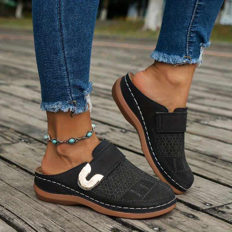 Comfort slippers — slip-on mules with a textured sole for indoor use