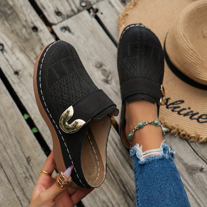 Comfort slippers — slip-on mules with a textured sole for indoor use