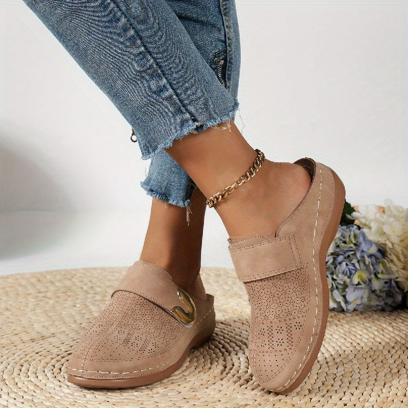 Comfort slippers — slip-on mules with a textured sole for indoor use